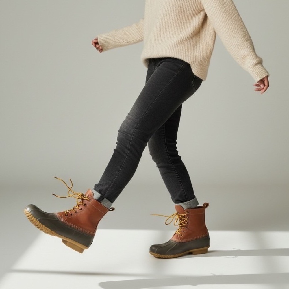 Lands' End Duck Boots Women's 9B Brown Leather Waterproof Lace Up Yellow Eu 40 - Picture 7 of 11